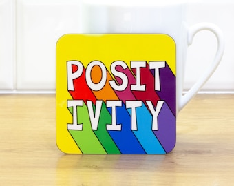 Positivity Coaster, SALE - End Of Line, Positivity Gift, Colourful Drinks Coaster, Positive Gift For Her, Positive Thoughts Present