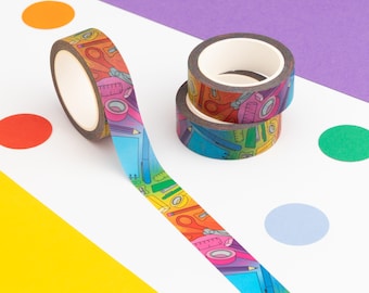 Rainbow Stationery Washi Tape, Colourful Stationery Pattern Paper Tape, Stationery Lover Present, Decorative Planner Tape, Cute Journal Tape