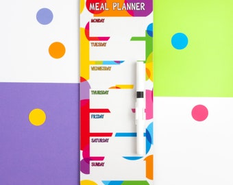 Colourful Dry Erase Meal Planner, Magnetic Meals List, Rainbow Spots Weekly Meals Schedule, Reusable Meals Organiser, Melamine Memo Board