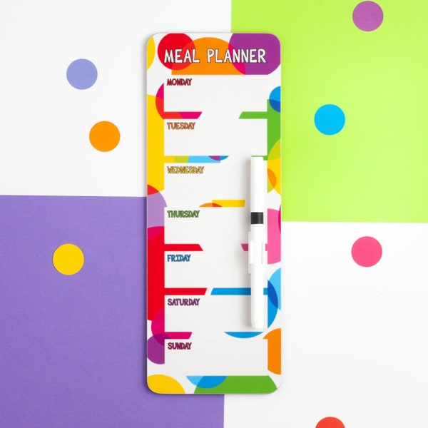 Colourful Dry Erase Meal Planner, Magnetic Meals List, Rainbow Spots Weekly Meals Schedule, Reusable Meals Organiser, Melamine Memo Board