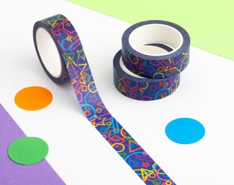 Rainbow Geometric Shapes Washi Tape, Colourful Planner Tape, Patterned Decorative Tape, Cute Journal Tape, 90s Pattern Paper Washi Tape