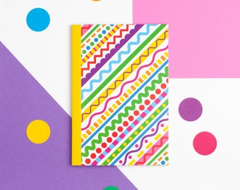 Colourful Patterned A6 Notebook, Rainbow Stripes Small Exercise Book, Mini Book With Lined Pages, Cute Stationery Gift, Crazy Pattern Book