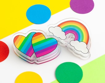 Rainbow Paper Clip Set, Cute Acrylic Clips, Set Of Two Colourful Paperclips, Stationery Gift Set, Journal Clip, Binder Clip, Planner Clip