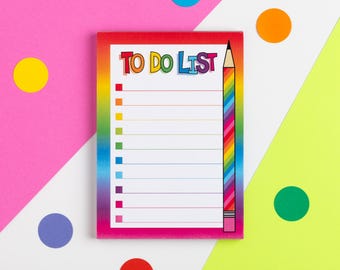 Bloc de notas A6 con lista de tareas, bloc de notas con rayas de colores, bonito bloc de arcoíris, regalo para amantes de la papelería, bloc de notas desprendible, bloc de notas pequeño