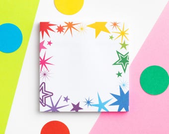 Rainbow Stars Sticky Notes Pad, Colourful Starry Sticky Notes, Cute Stationery Gift, Bright Mini Memo Pad, Small Notepad Set of 3