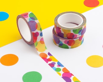 Ruban adhésif washi à pois arc-en-ciel, Ruban adhésif Washi à pois colorés, Ruban adhésif décoratif à pois multicolores, Ruban adhésif abstrait, Ruban adhésif pour carnet de notes à pois