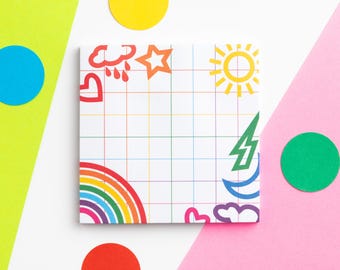 Rainbow Weather Shapes Sticky Notes Pad, Colourful Sticky Notes for Journal, Planner or Diary, Small Memo Pad, Cute Mini Notepad Set