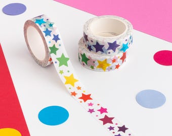 Colourful Rainbow Stars Washi Tape, Star Pattern Decorative Tape, Starry Paper Tape, Bright Gift Wrapping Tape, Vibrant Eco Friendly Tape