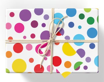 Spotty Gift Wrap, Rainbow Polka Dot Wrapping Paper, Colourful Gift Wrap Set, Spotty Gift Tags, Fun Birthday Wrapping Paper, Kids Gift Wrap