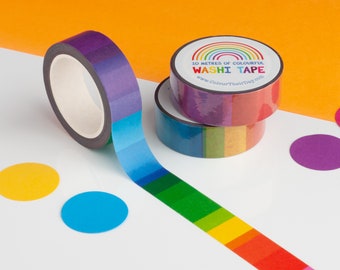 Cinta washi arcoíris colorida, cinta washi con rayas arcoíris, cinta decorativa multicolor, cinta de papel reciclable, papelería brillante para agendas.