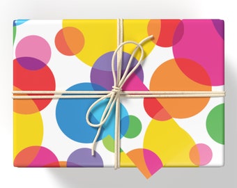 Rainbow Spots Wrapping Paper, Colourful Spotty Gift Wrap, Vibrant Birthday Wrapping Paper, Rainbow Dots Gift Tags, Gift Wrap and Tags Set