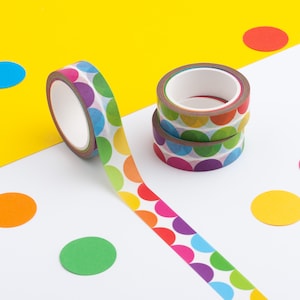 Regenbogen Kreise Washi Tape, buntes geometrisches Washi Tape, gemustertes Papierklebeband mit Bogenkante, dekoratives Klebeband mit süßen Kurven