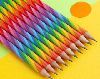 Regenboogpotlood, kleurrijk streeppotlood, leuk briefpapiercadeau, set heldere potloden met patroon en gum, leuk cadeau voor liefhebber van briefpapier
