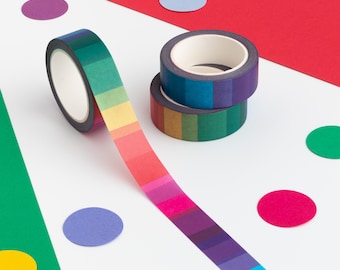 Colourful Rainbow Washi Tape, Rainbow Stripe Washi Tape, Multicoloured Decorative Tape, Recyclable Paper Tape, Bright Planner Stationery