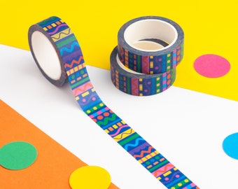 Retro Rainbow Washi Tape, Colourful Crazy Stripes Washi Tape, Eighties Patterned Tape, Nineties Decorative Paper Tape, Vibrant Journal Tape