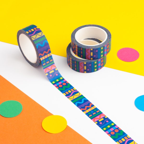 Retro Rainbow Washi Tape, Colourful Crazy Stripes Washi Tape, Eighties Patterned Tape, Nineties Decorative Paper Tape, Vibrant Journal Tape