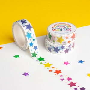 Buntes Regenbogen Sterne Washi Tape, Dekoratives Klebeband mit Sternenmuster, Sternenmuster-Papierklebeband, Helles Geschenkpapierklebeband, lebendiges Umweltfreundliches Klebeband