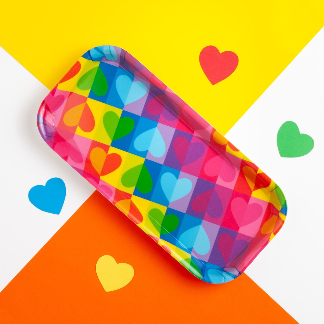 Colourful Heart Tray Rainbow Love Hearts Tray Heart Trinket Etsy