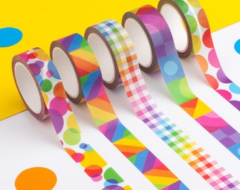 Rainbow Washi Tape Pack, Colourful Washi Tape Set, Cute Washi Tape Bundle, Fun Decorative Tape, Recyclable Paper Tapes, Eco Friendly Tape