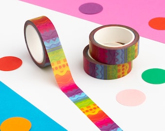 Cinta Washi de rayas coloridas estampadas, cinta para diario arcoíris, cinta bonita para agenda, cinta decorativa brillante, cinta de papel con estampado de líneas locas