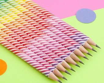 Rainbow Stripe Pencil, Colourful Striped Pencil, Cute Stationery Present, Bright Patterned Pencil With Eraser, Fun Stationery Lover Gift