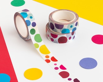 Spotty Washi Tape, Rainbow Spots Washi Tape, Colourful Polka Dot Washi Tape, Dotty Paper Tape, Decorative Craft Tape, Eco Tape, Planner Tape