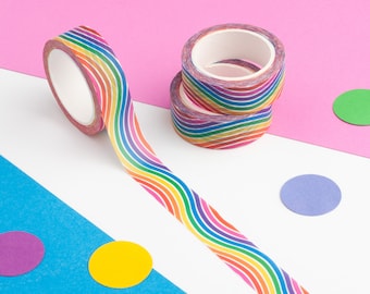 Colourful Rainbow Waves Washi Tape, Bright Patterned Washi Tape, Paper Eco Tape, Cute Journal Tape, Decorative Planner Tape, Stationery Gift