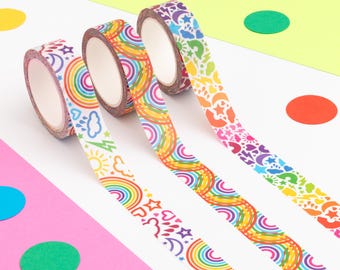 Weather Patterned Washi Tape Set, Weather Shapes Pattern Paper Tapes, Multi-Colour Crafting Tapes, Rainbow Planner Supplies, Washi Gift Pack