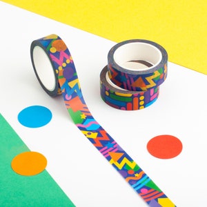 Buntes Retro Washi Tape, Regenbogen Formen Planerband, Funky Scrapbooking Tape, Neunziger Jahre Muster Dekoratives Klebeband, Journal Liebhaber Geschenk