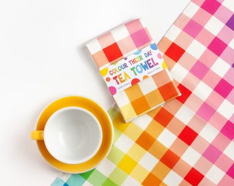 Rainbow Gingham Tea Towel, Colourful Checked Kitchen Towel, Vibrant Checkered Cotton Tea Towel, Rainbow Kitchen Decor, Rainbow Lover Gift