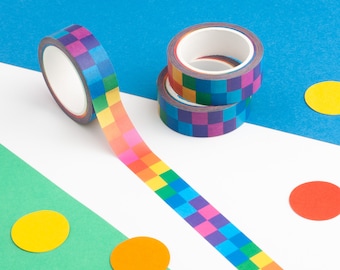 Rainbow Squares Washi Tape, Colourful Grid Design Washi Tape, Geometric Pattern Paper Tape, Recyclable Tape, Decorative Planner Journal Tape