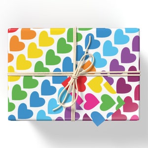 Love Heart Gift Wrap, Rainbow Hearts Anniversary Wrapping Paper, Colourful Birthday Day Gift Wrap, Recyclable Luxury Anniversary Gift Wrap