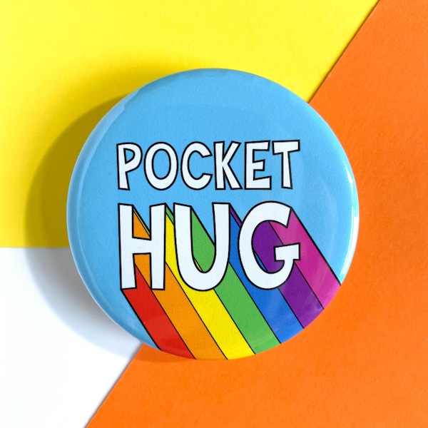 Pocket Hug Keyring, Hug Token, Miss You Gift, Encouragement Present, Grandparents Gift, Hug Keepsake, Badge For Kids, Rainbow Pocket Mirror