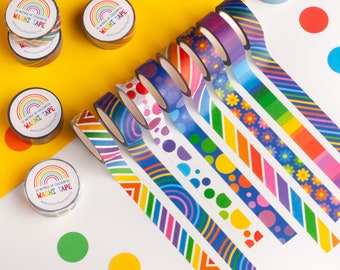 Rainbow Washi Tape Bundle, Set of Colourful Washi Tapes, Vibrant Decorative Tapes, Bright Paper Tape Pack, Cute Bullet Journal Accessories