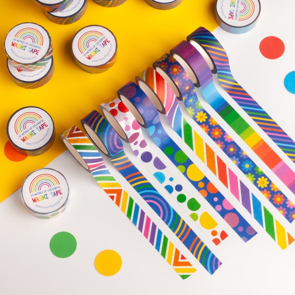 Regenbogen Washi Tape Bundle, Set mit bunten Washi Tapes, lebendigen dekorativen Klebebändern, hellem Papierklebeband, niedlichem Bullet Journal Zubehör