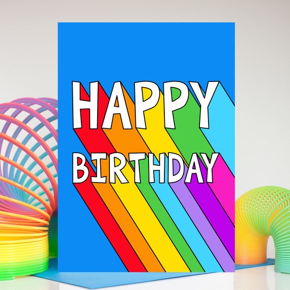 Rainbow Birthday Card Happy Birthday Card Colourful Card Etsy UK