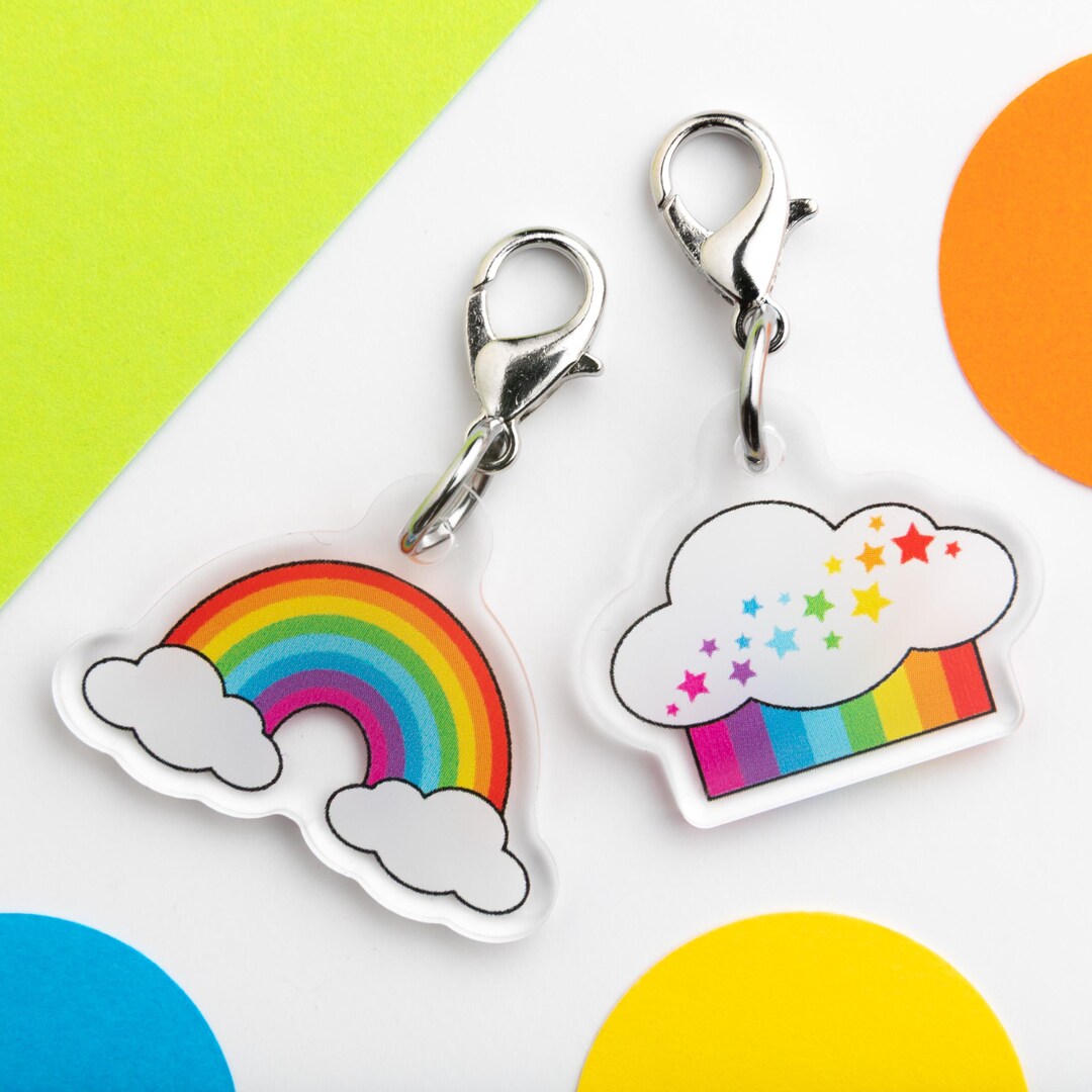 Set of Two Rainbow Clip on Charms, Colourful Charm Keyrings Set of 2 ...