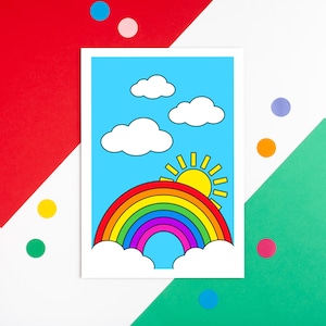 Rainbow Sun Clouds Print, Weather Art Print, Rainbow Lover Gift, Rainbow Wall Art For Nursery, Colourful Art Print For Kid&#39;s Bedroom
