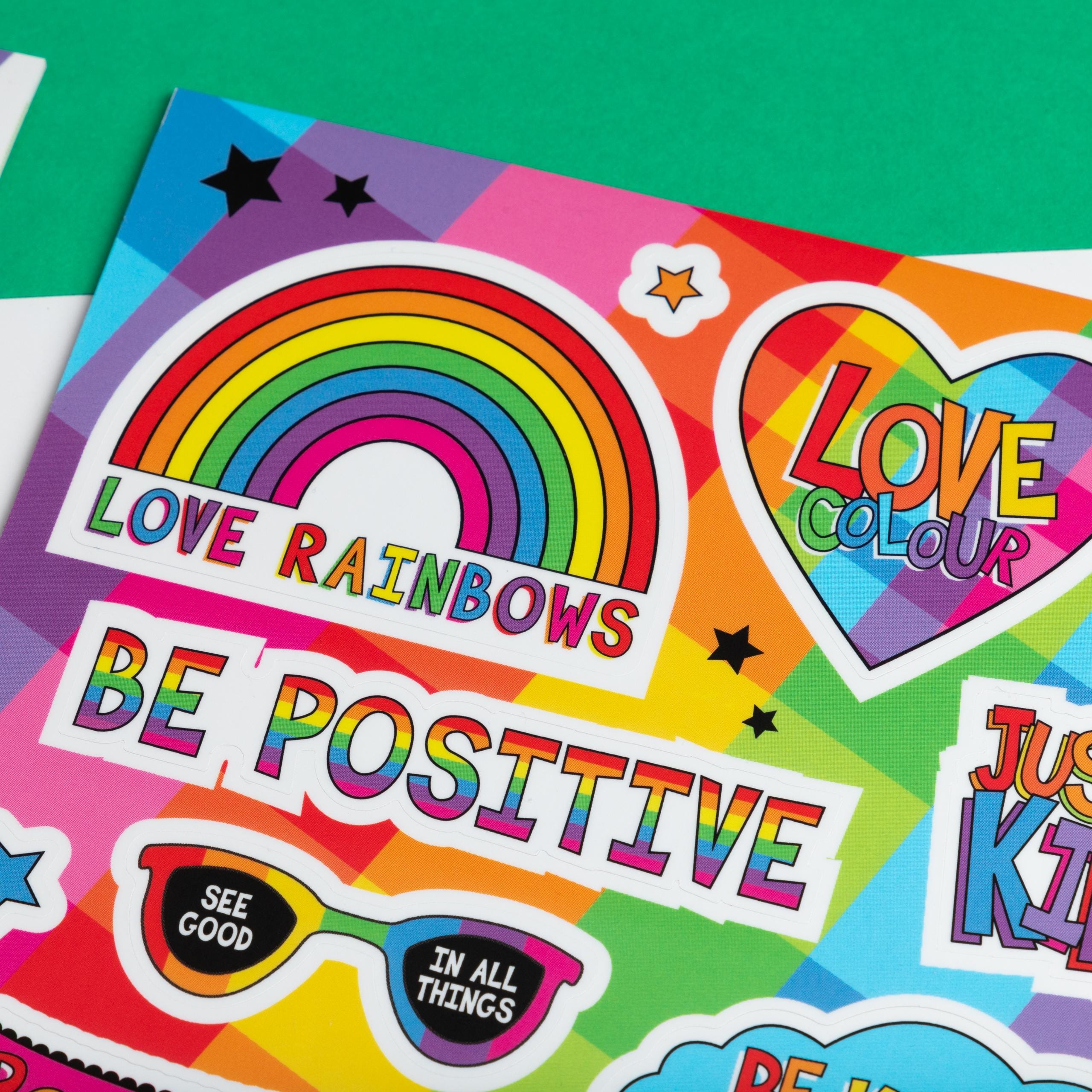 Be Positive Sticker Paper Rainbow Positivity Sticker Sheet, Colourful A5 Vinyl Sticker Sheet ...