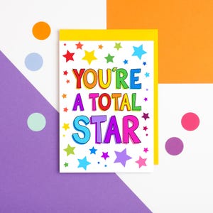 Du bist ein Total Star Karte, Bunte Dankeschön-Karte, Glückwunschkarte, Well Done-Karte, Regenbogen-Sternekarte, Du hast es geschafft Karte, Sternenkarte