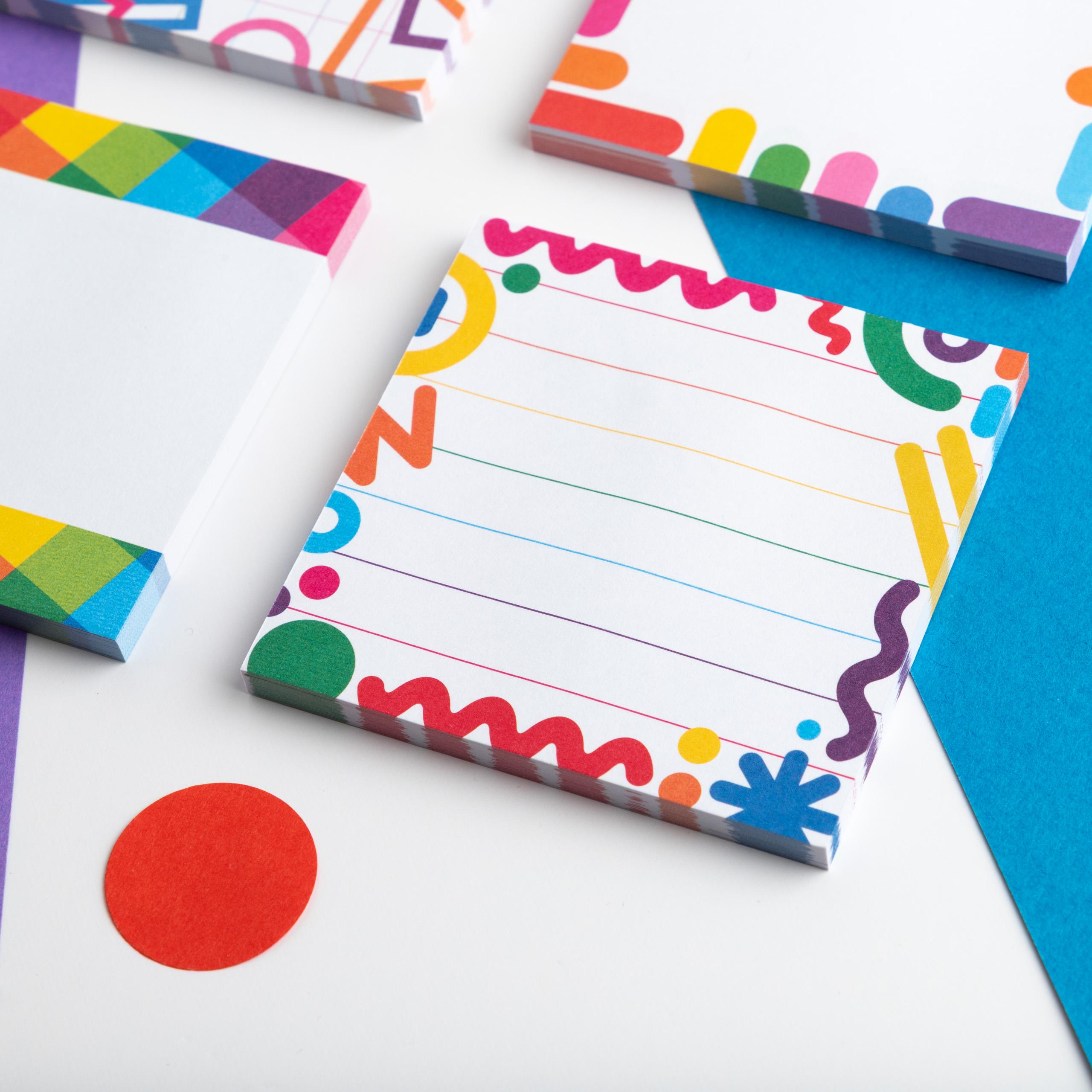 Rainbow Shapes Sticky Notes Pad, Colourful Lined Sticky Notes, Small ...