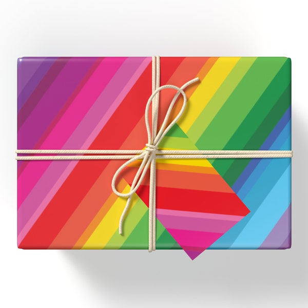 Rainbow Wrapping Paper, Rainbow Gift Wrap, Colourful Stripe Wrapping Paper, Rainbow Gift Tags, Luxury Gift Wrap, Recyclable Wrapping Paper