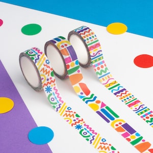 Lot de rubans adhésifs Washi à motifs colorés, rubans adhésifs Washi style années 80, rubans adhésifs multicolores arc-en-ciel, lot de rubans adhésifs décoratifs funky