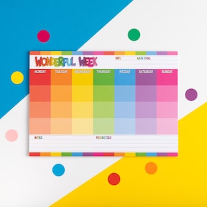 Bloc de notas semanal arcoíris A4, planificador semanal de escritorio, bloc de notas semanal colorido, bloc de notas para lista de tareas, organizador diario desprendible