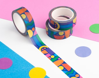 Colourful Geometric Shapes Washi Tape, Abstract Shapes Washi Tape, Funky Patterned Paper Tape, Rainbow Planner Tape, Bright Journalling Tape