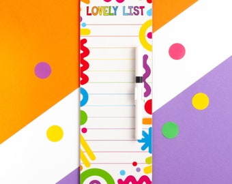 Lovely List Wipeable To Do List, Colourful Erasable List, Dry Erase Memo Board, Magnetic Dry Wipe Board, Rainbow Wipe Clean Melamine Board