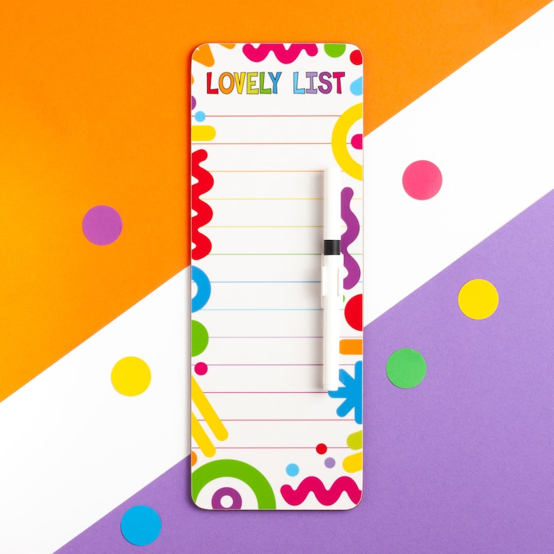 Lovely List Wipeable To Do List, Colourful Erasable List, Dry Erase Memo Board, Magnetic Dry Wipe Board, Rainbow Wipe Clean Melamine Board image 1