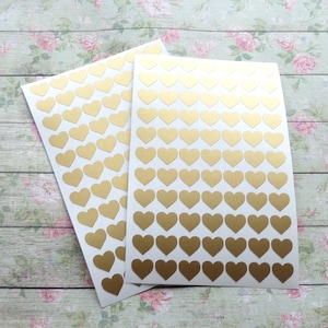 200 Small Gold Heart Stickers, engagement, wedding envelope stickers,  vinyl decals, 1/2 inch, (1.2cm) Made in Europe