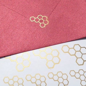 20+ Honeycomb Stickers,  envelope seal, invitation decor, bee baby shower, craft supply,  1 - 2 in, vinyl decals