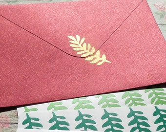 40 Minimalist Leaf Stickers, Envelope Seal, Invitation, Thank You